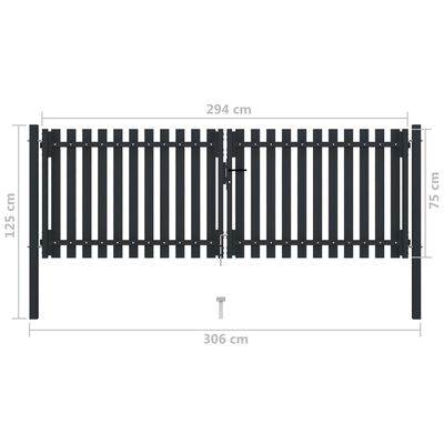 vidaXL Portão de cerca com porta dupla 306x125 cm aço antracite
