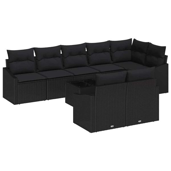 vidaXL Conjunto de Sof&aacute; de Jardim com almofada 9 pcs Preto vime PE