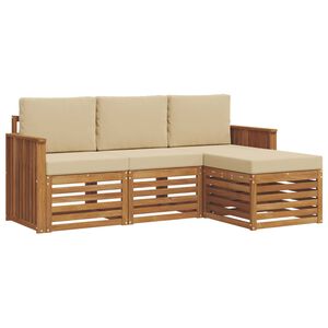 vidaXL Conjunto de Sof&aacute;s para Exterior 4 pcs Natural e Bege