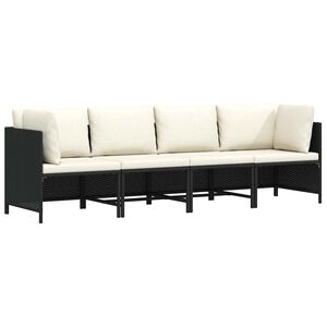 vidaXL Sof&aacute; de jardim 4 lugares com almofad&otilde;es vime PE preto
