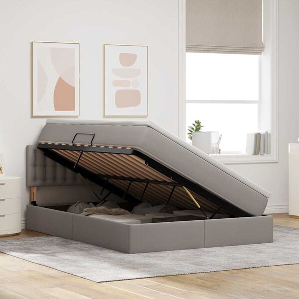 vidaXL Cama com arruma&ccedil;&atilde;o e LED Cinzento-acastanhado 140 x 190 cm