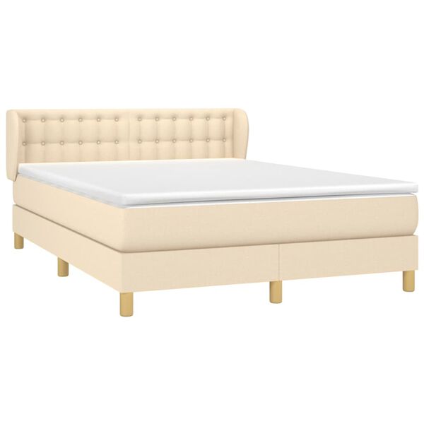 vidaXL Cama com molas/colch&atilde;o 140x190 cm tecido cor creme