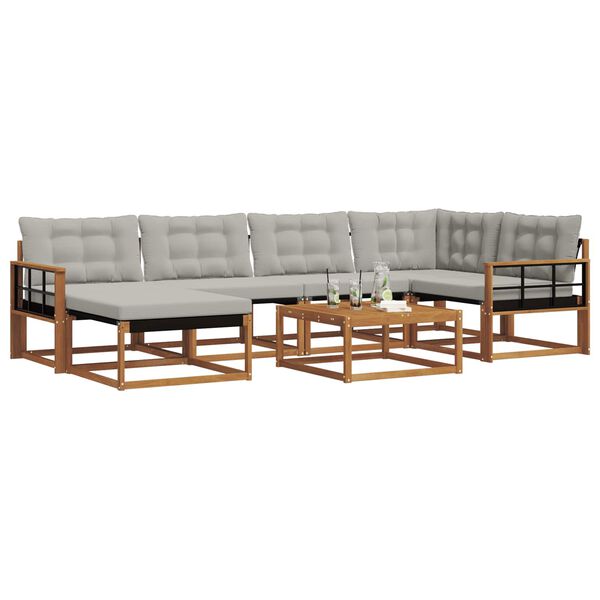 vidaXL Conjunto de Sof&aacute;s para Exterior 7 pcs Cinza Natural e Claro