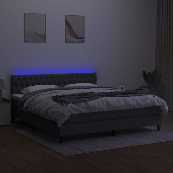 vidaXL Cama box spring c/ colch&atilde;o e LED 160x200 cm tecido cinza-escuro
