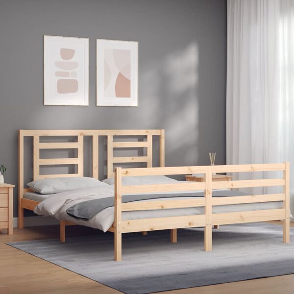 vidaXL Estrutura de cama com cabeceira 160x200 cm madeira maci&ccedil;a