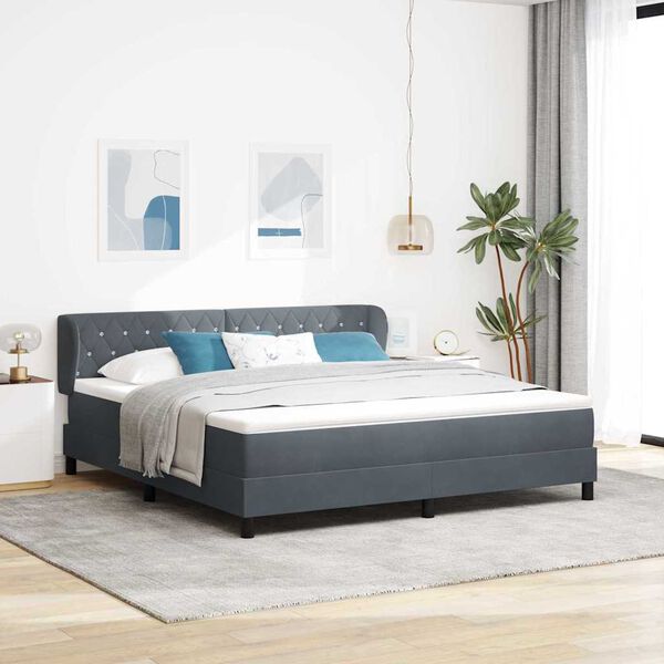 vidaXL Cama Box com colch&atilde;o Cinzento escuro 180 x 200 cm Veludo