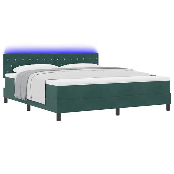 vidaXL Cama Box Spring LED com led Verde Escuro 180 x 200 cm Veludo