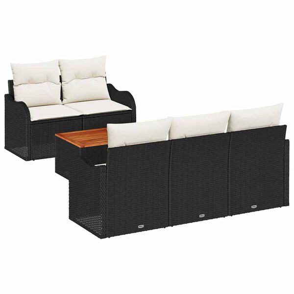 vidaXL Conjunto de Sof&aacute; de Jardim 6 pcs Preto e Creme vime PE