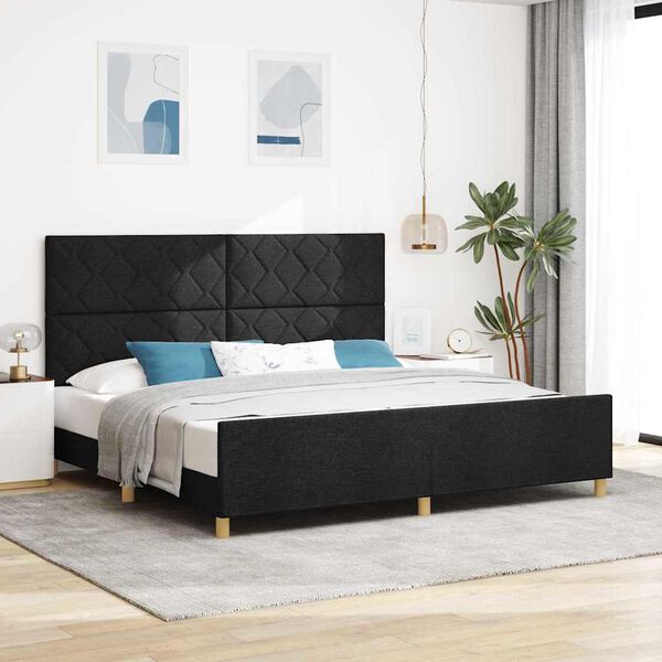 vidaXL Estrutura da Cama com cabeceira Preto 200 x 200 cm tecido