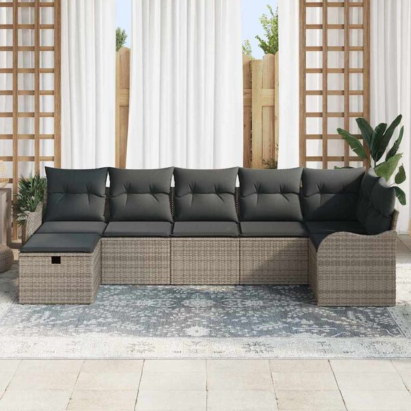 vidaXL Conjunto de Sof&aacute; de Jardim 7 pcs Cinzeto Rattan Sint&eacute;tico