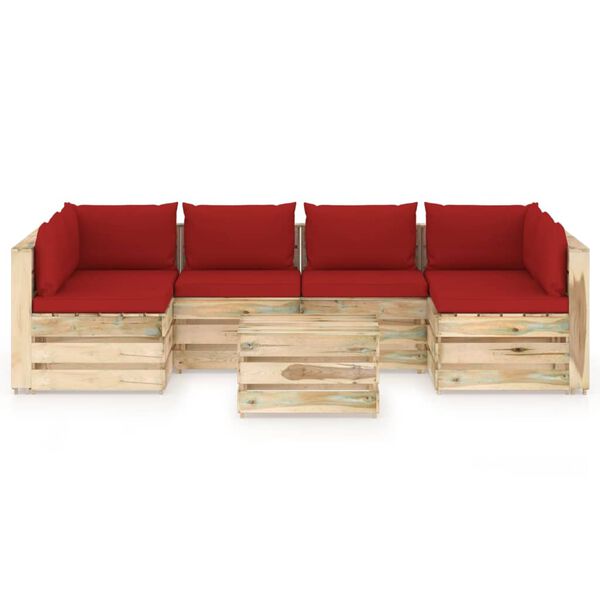 vidaXL 7 pcs conj. lounge jardim c/ almofad&otilde;es madeira impreg. verde