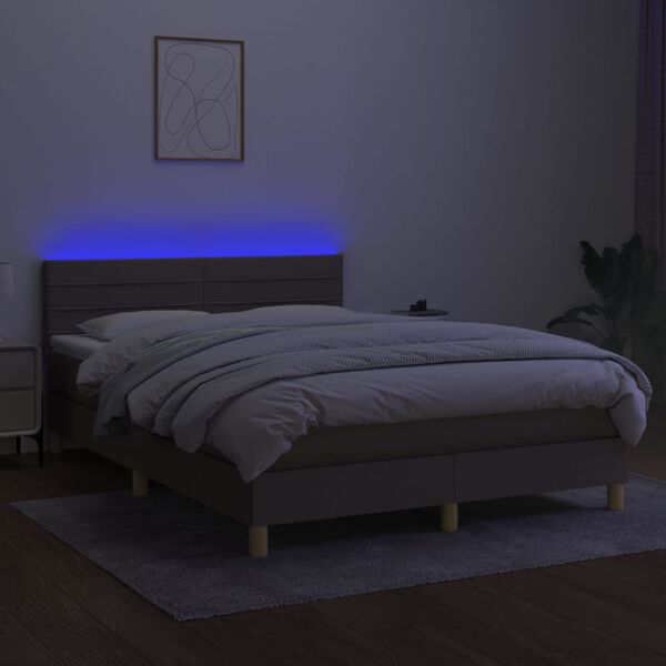 vidaXL Cama box spring colch&atilde;o/LED 140x200 cm tecido cinza-acastanhado