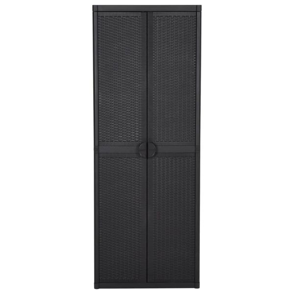 vidaXL Armário de arrumação para jardim 65x45x172 cm vime PP preto