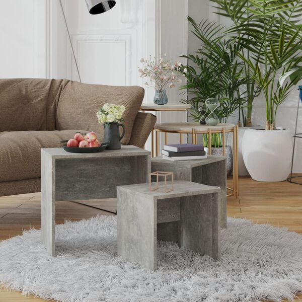 vidaXL Mesas de centro de encastrar 3 pcs contraplacado cinza cimento