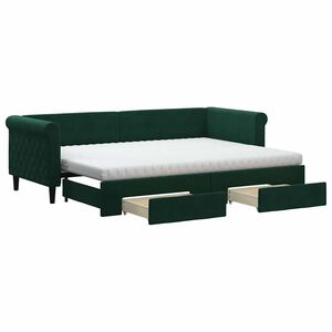 vidaXL Sof&aacute;-cama c/ gavet&atilde;o e gavetas 80x200cm veludo verde-escuro