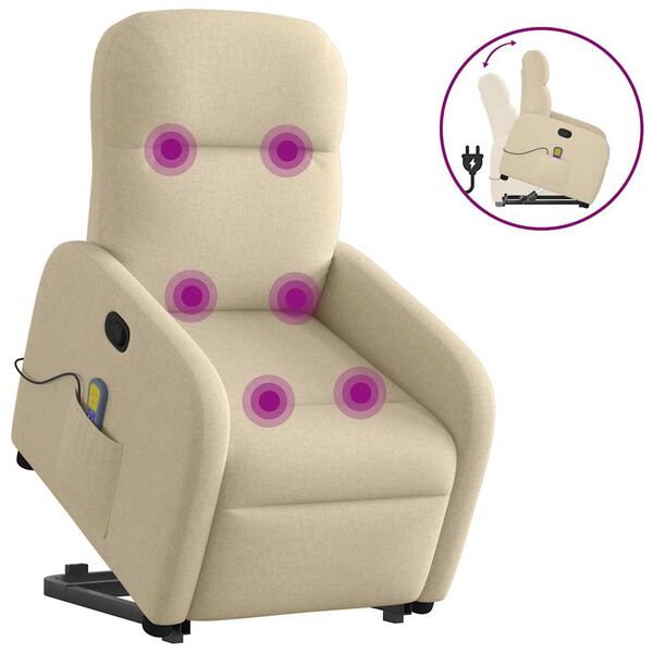 vidaXL Poltrona elevat&oacute;ria de massagens tecido cor creme