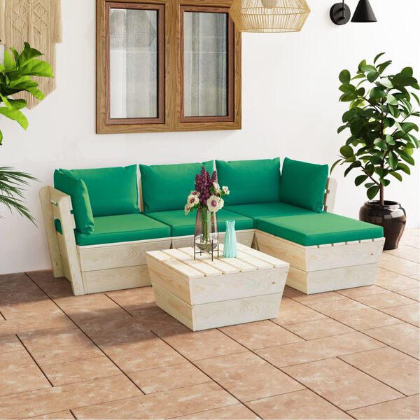 vidaXL 5 pcs conjunto lounge de paletes + almofad&otilde;es madeira de abeto