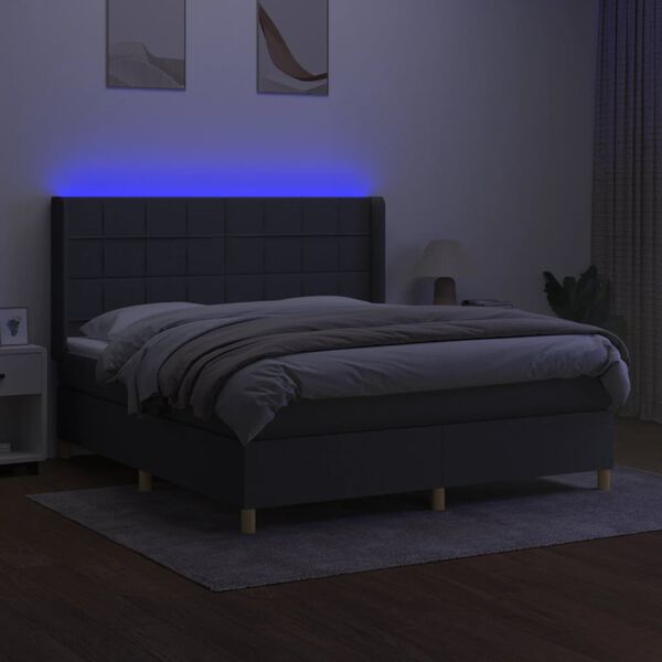 vidaXL Cama box spring c/ colch&atilde;o e LED 160x200 cm tecido cinza-escuro