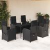 vidaXL 7 pcs conjunto de jantar p/ jardim c/ almofad&otilde;es vime PE preto