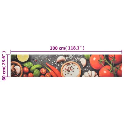vidaXL Tapete de cozinha lavável 60x300 cm veludo padrão vegetais