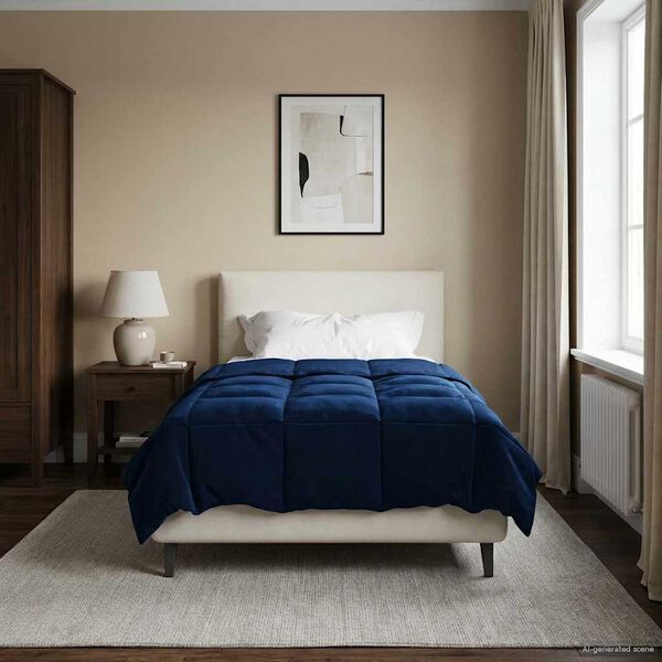 vidaXL Edredom de Inverno Azul Escuro 155 x 200 cm Microfibra