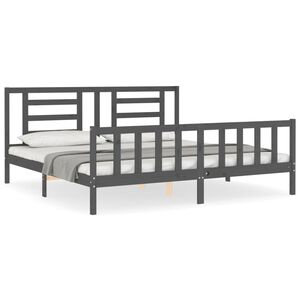 vidaXL Estrutura de cama com cabeceira 200x200 cm madeira maci&ccedil;a cinza