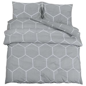 vidaXL Conjunto de capa de edred&atilde;o 200x200 cm algod&atilde;o cinzento e branco