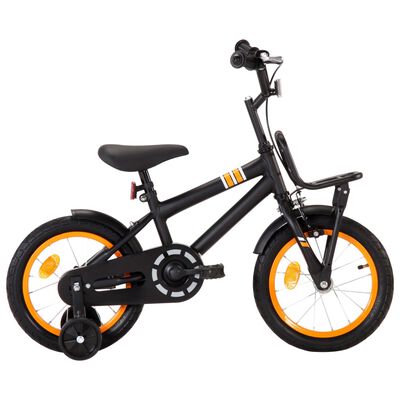 vidaXL Bicicleta criança c/ plataforma frontal roda 14" preto/laranja