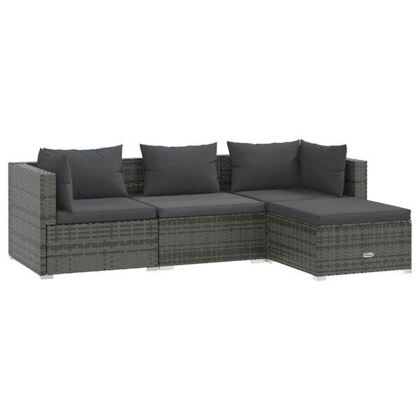 vidaXL 4 pcs conjunto lounge de jardim c/ almofadões vime PE cinzento