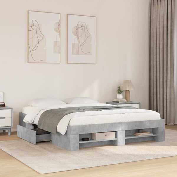 vidaXL Estrutura de cama 150x200 cm derivados de madeira cinza cimento