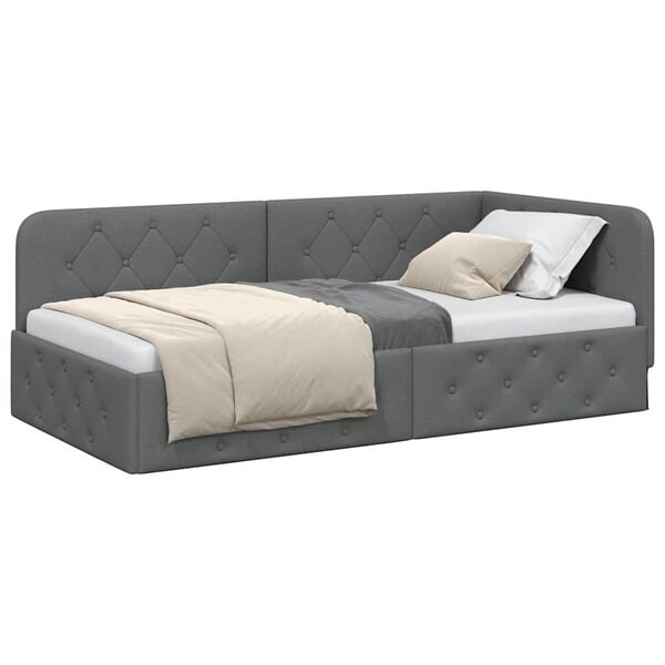 vidaXL Estrutura de Cama de Canto Cinza Escuro 90 x 190 cm tecido