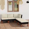 vidaXL 5 pcs conjunto lounge de jardim c/ almofad&otilde;es vime PE preto