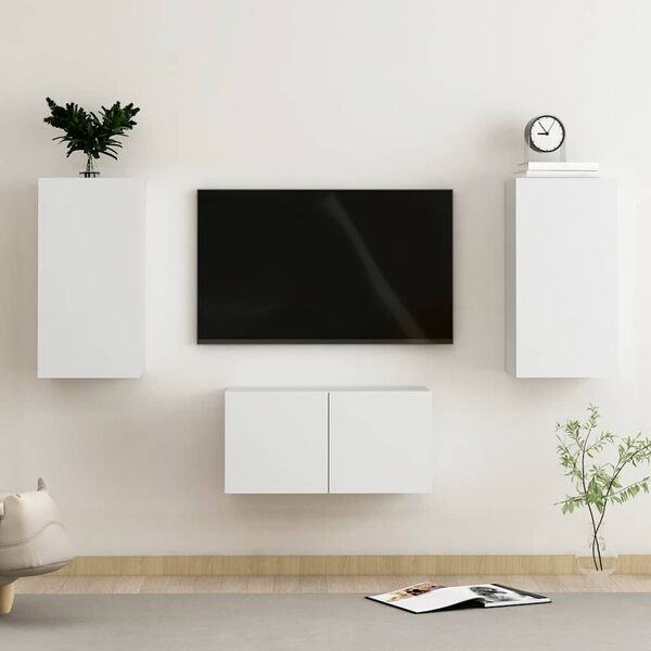 vidaXL 3 pcs conjunto de m&oacute;veis de TV derivados de madeira branco