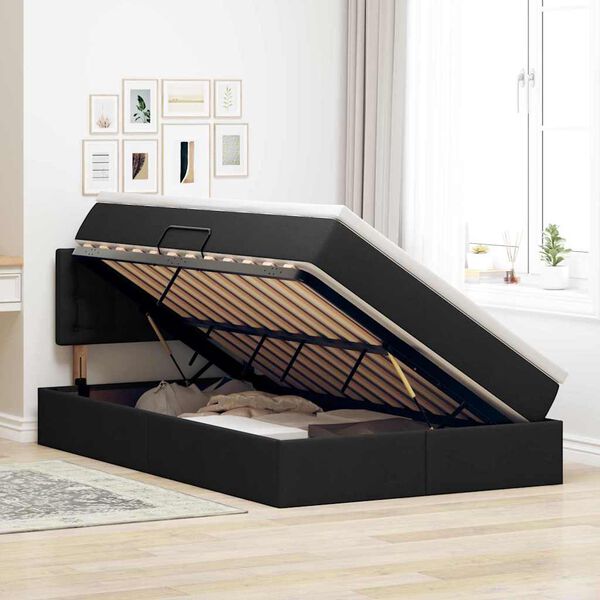vidaXL Cama com arruma&ccedil;&atilde;o e LED com colch&atilde;o Preto 120 x 190 cm tecido