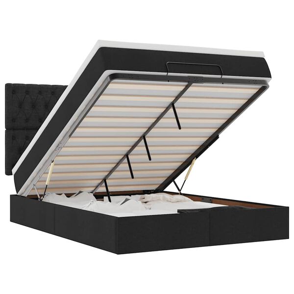 vidaXL Estrutura de cama otomana com colch&atilde;o 140x190 cm tecido preto