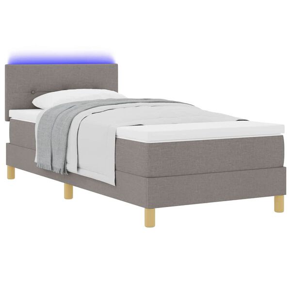 vidaXL Cama Box Spring LED Cinzento-acastanhado 100 x 200 cm tecido