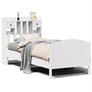 vidaXL Cama com estante sem colch&atilde;o 75x190 cm pinho maci&ccedil;o branco