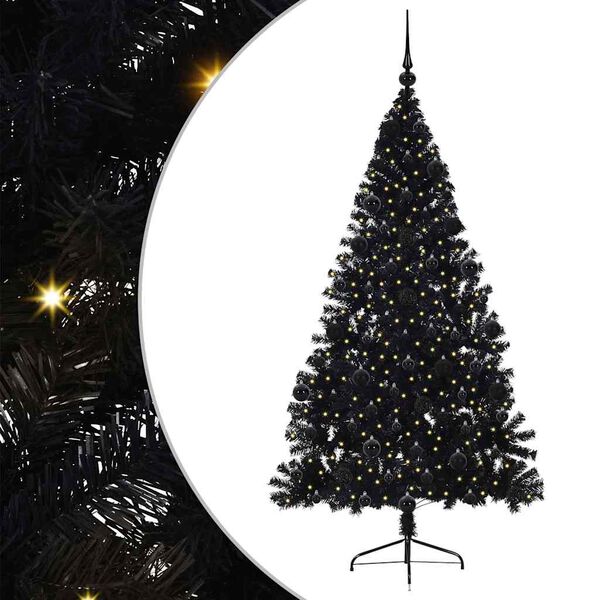 vidaXL &Aacute;rvore de Natal Artificial Pr&eacute;-iluminada Preto 210 cm PVC
