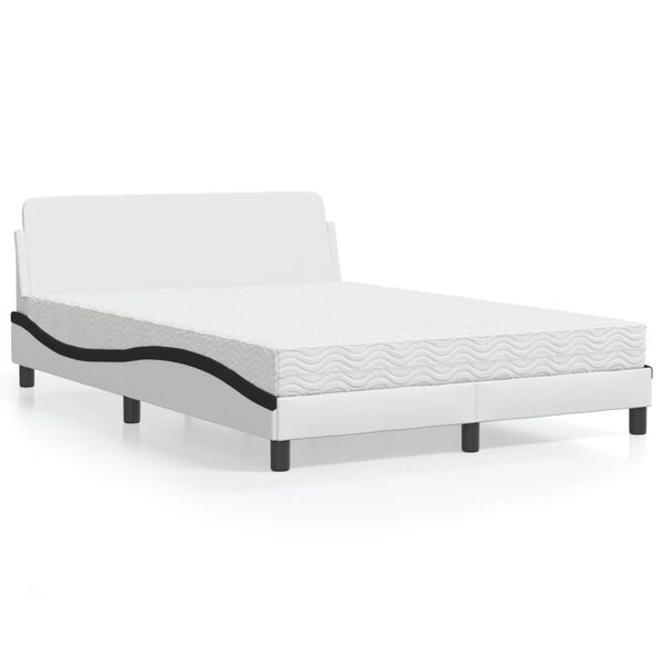 vidaXL Cama com colch&atilde;o Dover 120x200 cm couro artificial branco e preto