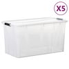 vidaXL Caixas de arruma&ccedil;&atilde;o com tampas 5 pcs 80 L transparente