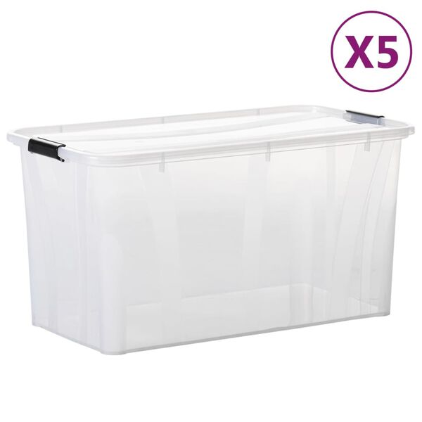 vidaXL Caixas de arruma&ccedil;&atilde;o com tampas 5 pcs 80 L transparente