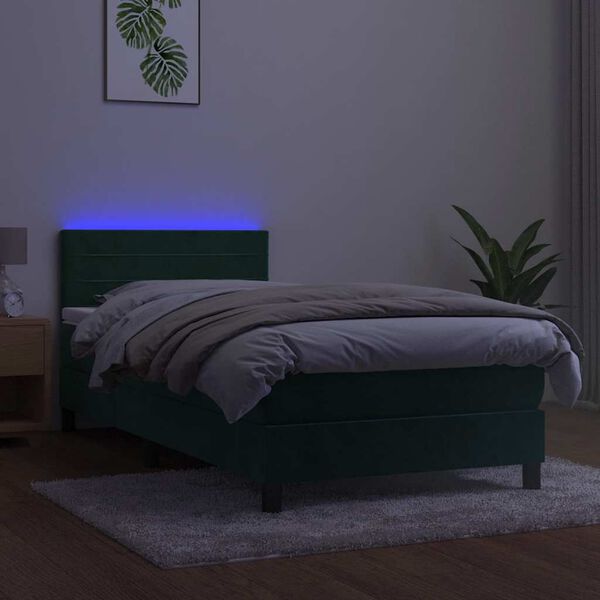 vidaXL Cama box spring c/ colch&atilde;o/LED 80x200 cm veludo verde-escuro