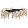 vidaXL 9 pcs conjunto de jantar p/ jardim com almofad&otilde;es vime PE bege