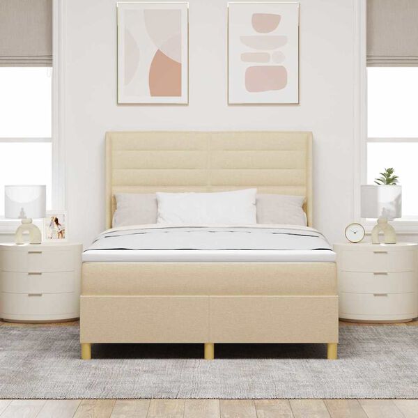 vidaXL Cama Box com colch&atilde;o com cabeceira Creme 160 x 200 cm tecido
