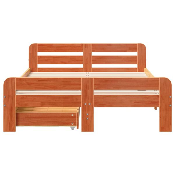 vidaXL Cama sem colch&atilde;o 135x190 cm madeira pinho maci&ccedil;a castanho-mel