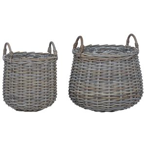 vidaXL Cesta de Plantas com armazenamento 2 pcs Cinzeto Rattan Lacak