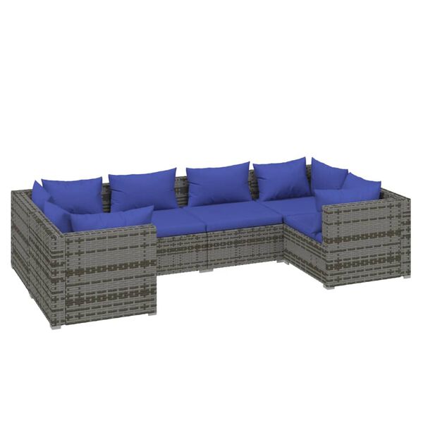 vidaXL 6 pcs conjunto lounge de jardim c/ almofadões vime PE cinzento