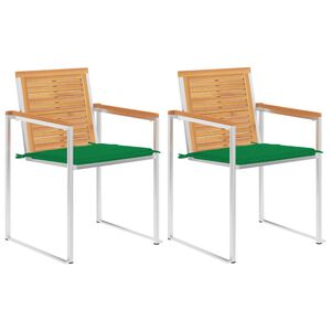 vidaXL Cadeiras de jardim com almofad&otilde;es 2 pcs teca maci&ccedil;a e a&ccedil;o