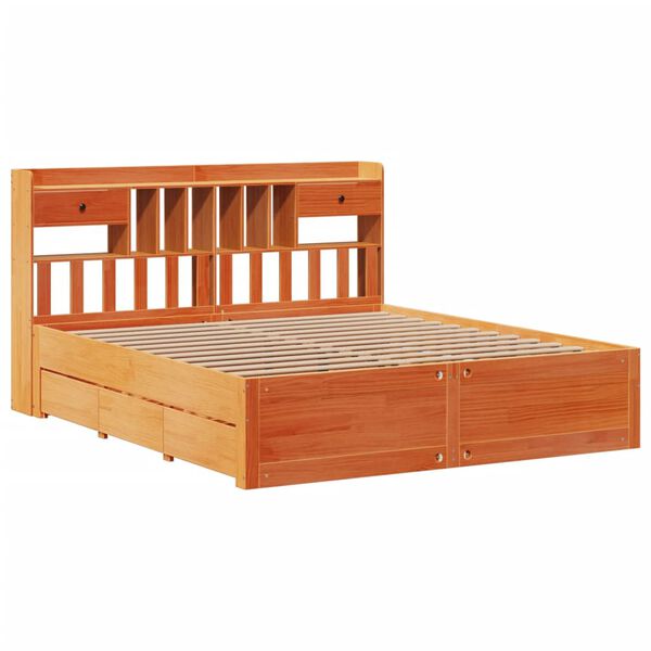 vidaXL Cama com estante sem colch&atilde;o 200x200 cm pinho maci&ccedil;o