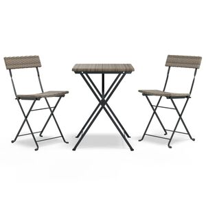 vidaXL 3 pcs conjunto de bistr&ocirc; dobr&aacute;vel vime PE cinzento